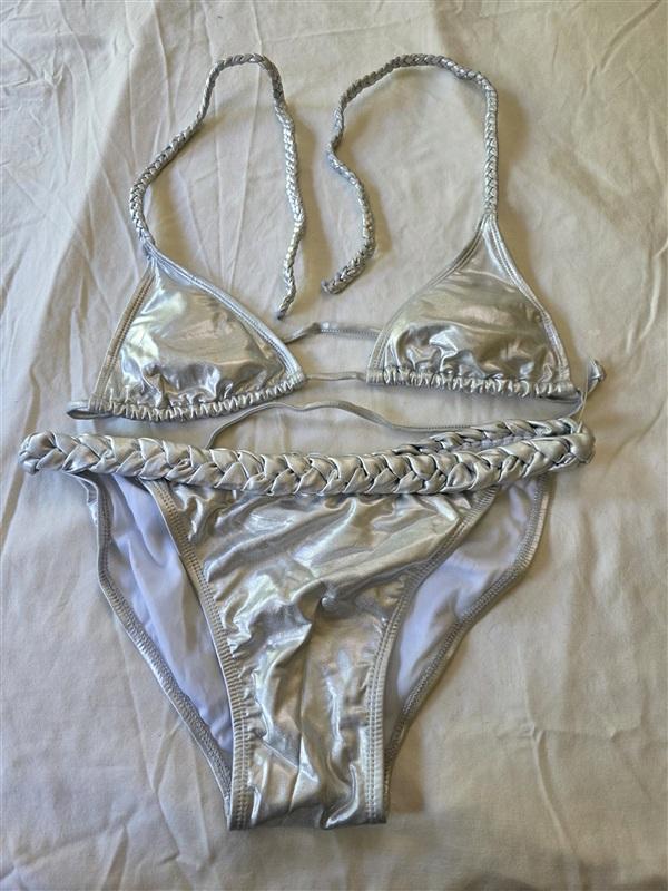 NWOT Wetseal Silver Metallic M Top XL Bottom Bikini Swim Set 133527