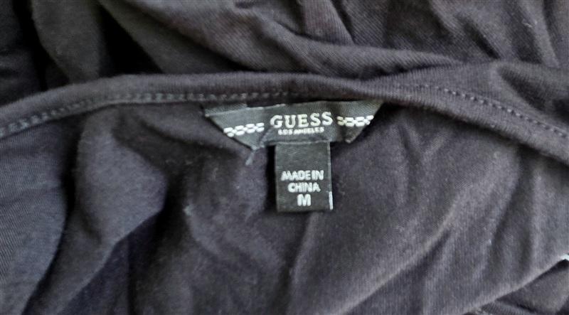 NWOT Guess M Scoop Neck Thong Back Bodysuit Black Gold 133533