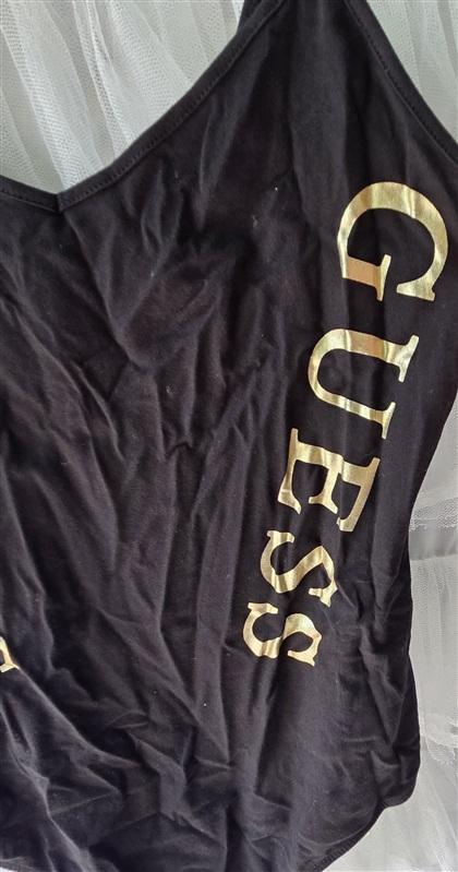 NWOT Guess M Scoop Neck Thong Back Bodysuit Black Gold 133533