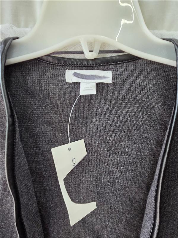 NWT Charter Club PP XS Charcoal & Black Leather Trim Cardigan 133534