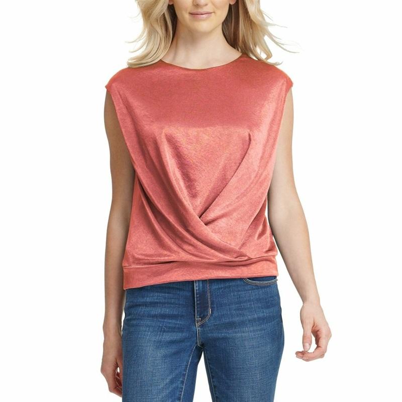 NWT Michael Kors L Overlap Cap-sleeve Satin Blouse Shirt Top Rose 133535