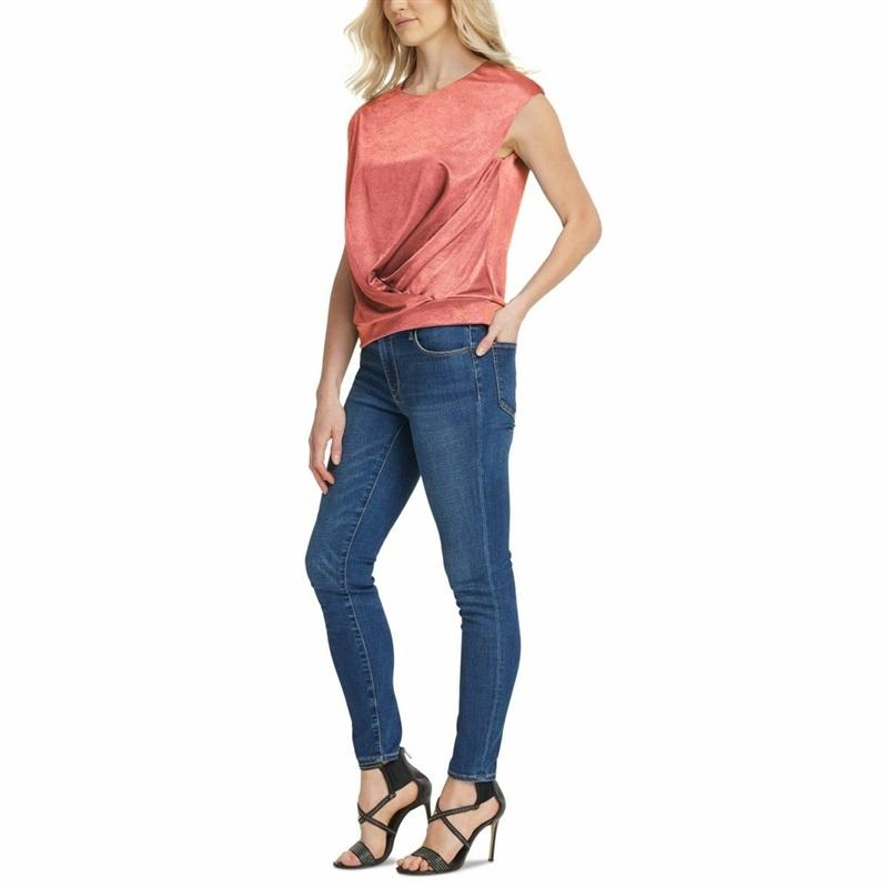 NWT Michael Kors L Overlap Cap-sleeve Satin Blouse Shirt Top Rose 133535
