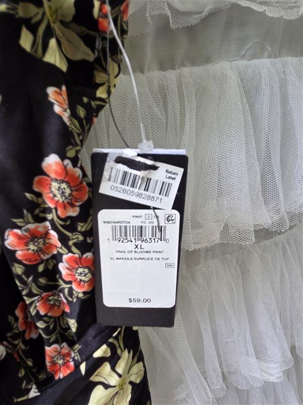 NWTD Guess XL Trail of Blooms Cami Tank Top Black 133537