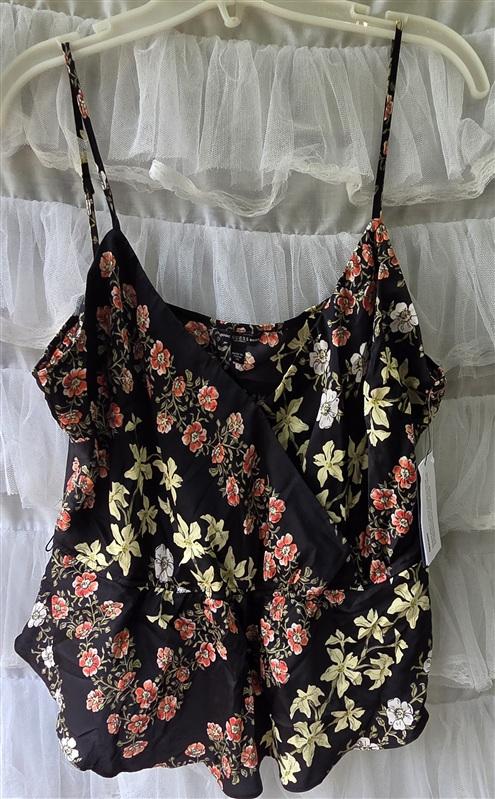 NWTD Guess XL Trail of Blooms Cami Tank Top Black 133537