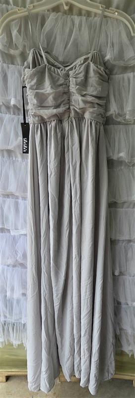 NWT Lulus XS Long Chiffon Overlay Gray Evening Gown 133539