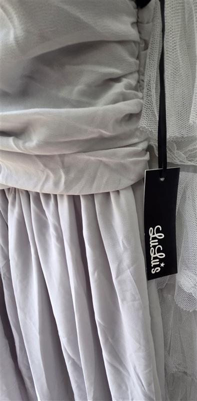 NWT Lulus XS Long Chiffon Overlay Gray Evening Gown 133539