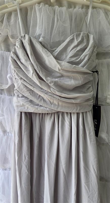 NWT Lulus XS Long Chiffon Overlay Gray Evening Gown 133539