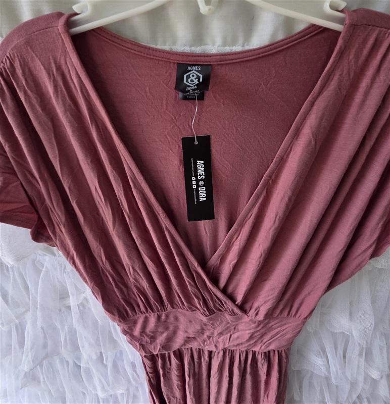 NWT Agnes & Dora S Spencer Flutter Sleeve Surplice Maxi Dress Pink 133543