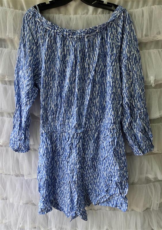 NWOT Michael Kors 12 Blue & White Off Shoulder Romper Playsuit 133544