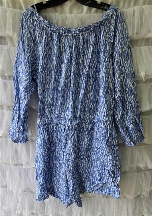 NWOT Michael Kors 12 Blue & White Off Shoulder Romper Playsuit 133544