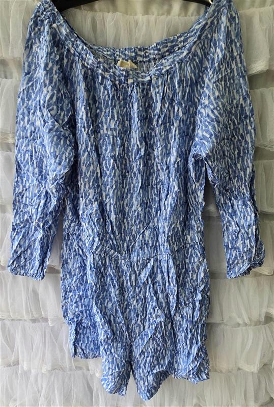 NWOT Michael Kors 12 Blue & White Off Shoulder Romper Playsuit 133544