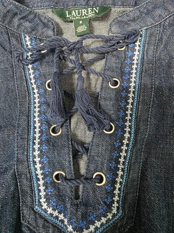 NWT Ralph Lauren 2 Denim Lace Up Embroidery Sheath Dress 133545