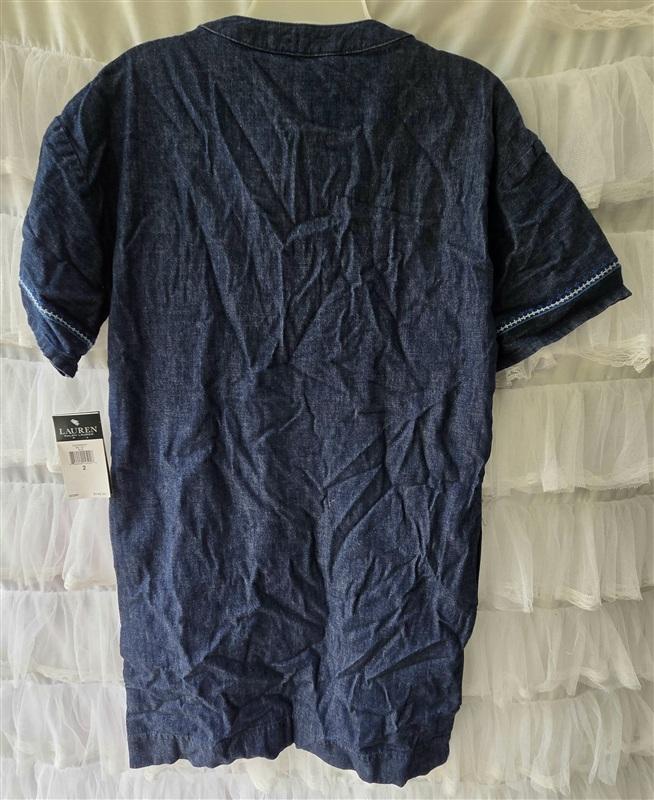 NWT Ralph Lauren 2 Denim Lace Up Embroidery Sheath Dress 133545