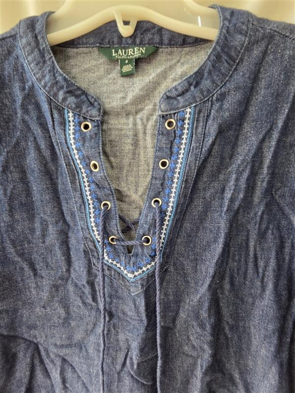NWT Ralph Lauren 2 Denim Lace Up Embroidery Sheath Dress 133545