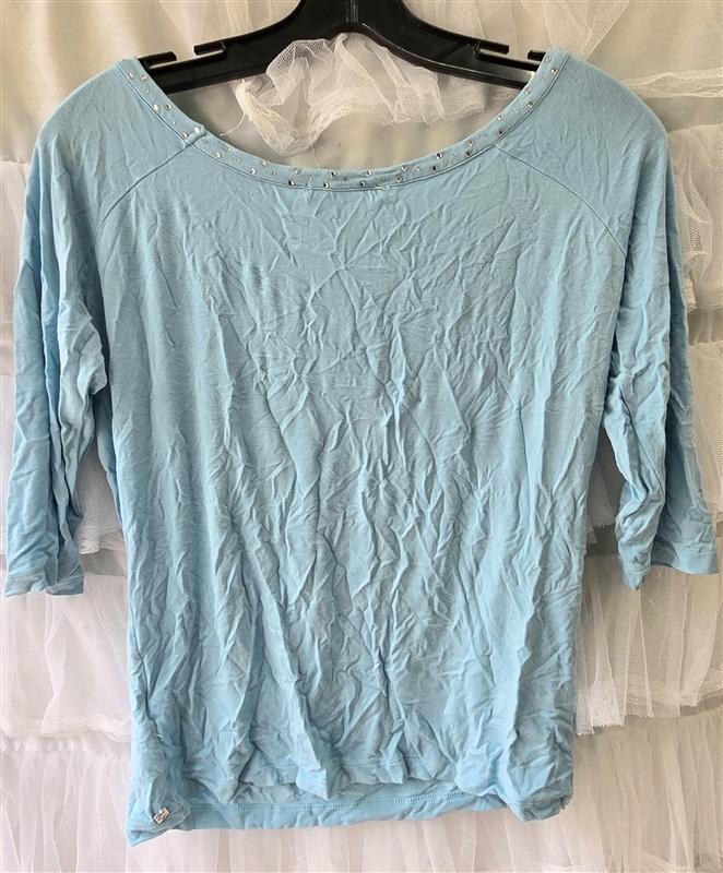 NWT Michael Kors M Boat Neck Rhinestone Blouse Shirt Top Blue 133546