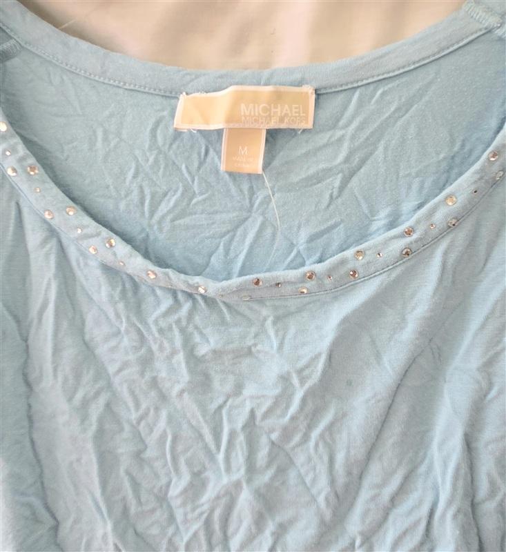 NWT Michael Kors M Boat Neck Rhinestone Blouse Shirt Top Blue 133546