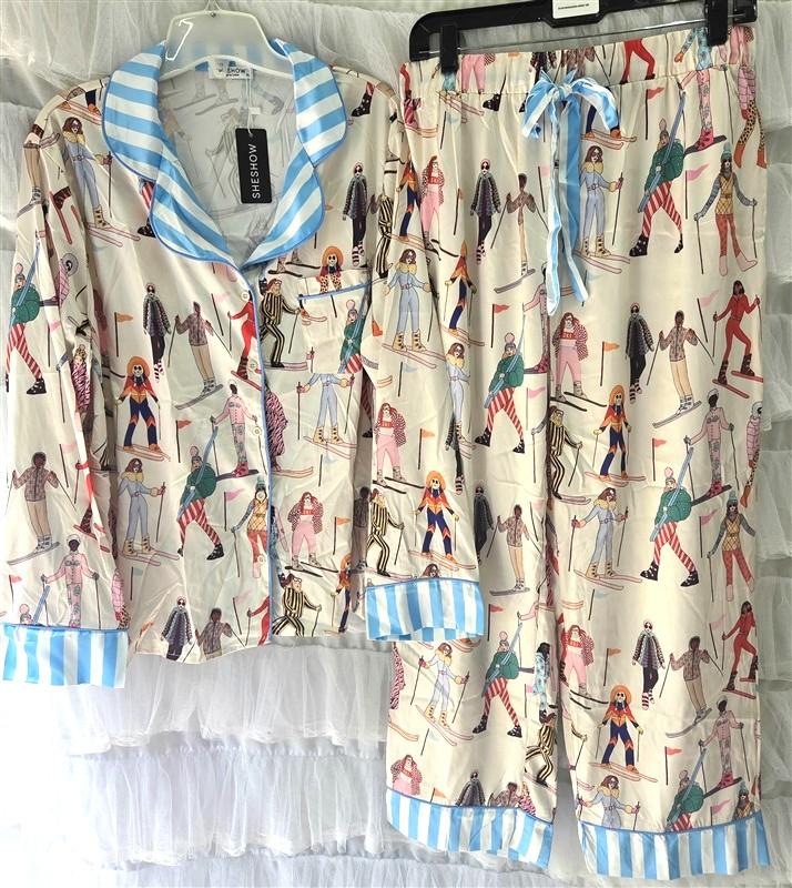 NWT SheShow XL Satin Women Snow Skiing Sleepwear Lounge Pajama Set 13355