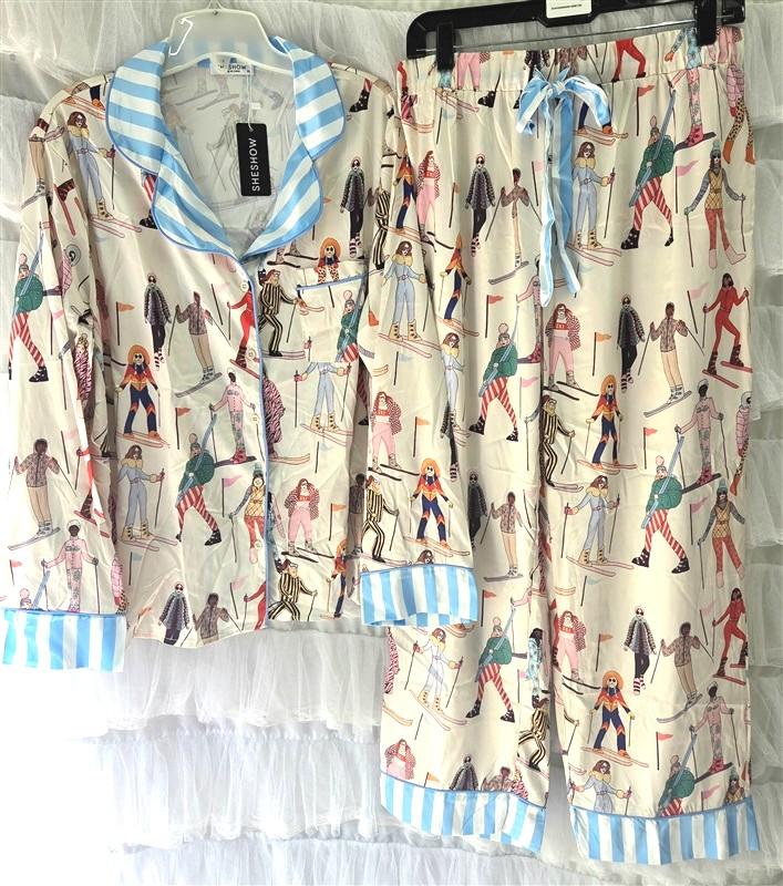 NWT SheShow XL Satin Women Snow Skiing Sleepwear Lounge Pajama Set 13355