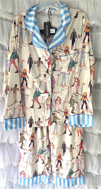 NWT SheShow XL Satin Women Snow Skiing Sleepwear Lounge Pajama Set 13355