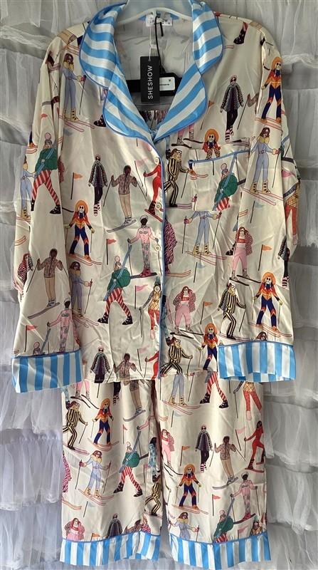 NWT SheShow XL Satin Women Snow Skiing Sleepwear Lounge Pajama Set 13355