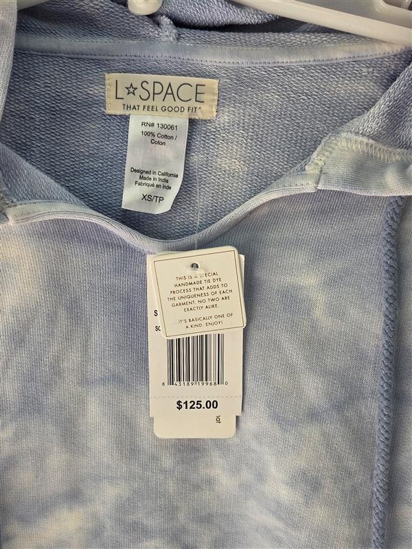 NWTD L*Space South Swell XS Cropped Pullover Quarter Zip Blue Tie Dye 133559