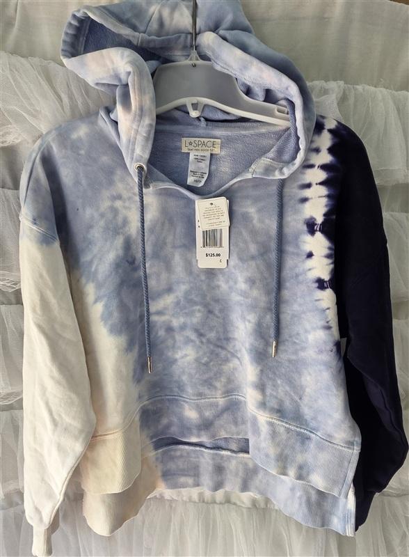 NWTD L*Space South Swell XS Cropped Pullover Quarter Zip Blue Tie Dye 133559