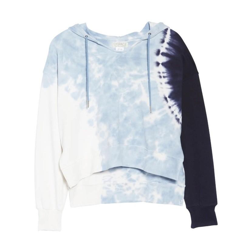 NWTD L*Space South Swell XS Cropped Pullover Quarter Zip Blue Tie Dye 133559