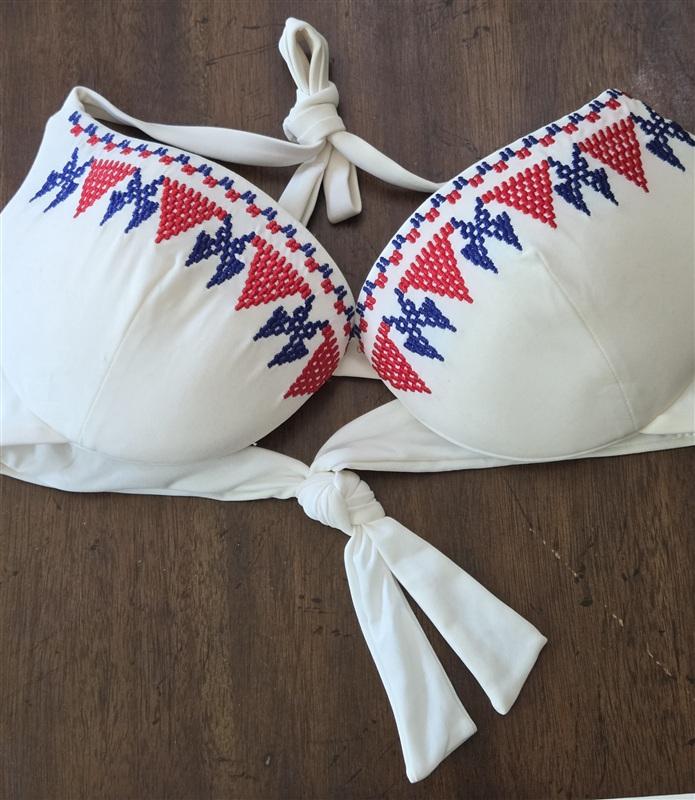NWOT Calzedonia Colbey Embroidered Red White Blue Bikini Swim Top Bottom 133563