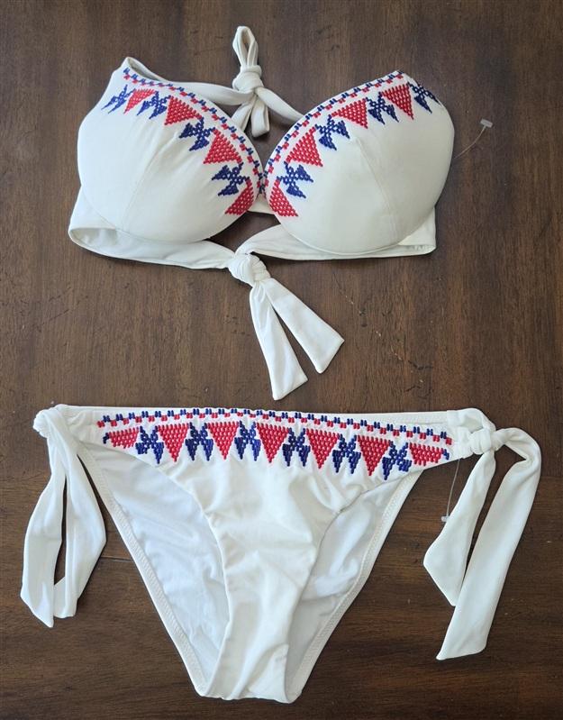 NWOT Calzedonia Colbey Embroidered Red White Blue Bikini Swim Top Bottom 133563