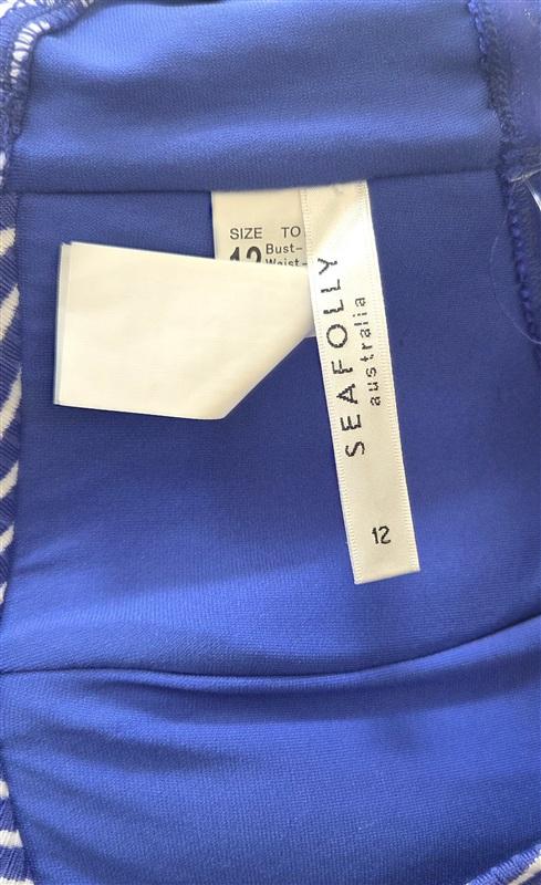 NWOT Seafolly 8 USA Go Overboard Bandeau Bikini Top & Bottom Blue Stripe 133564