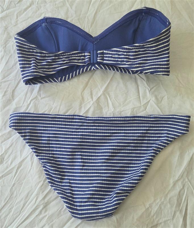 NWOT Seafolly 8 USA Go Overboard Bandeau Bikini Top & Bottom Blue Stripe 133564