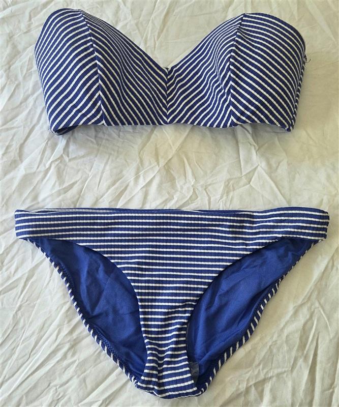 NWOT Seafolly 8 USA Go Overboard Bandeau Bikini Top & Bottom Blue Stripe 133564