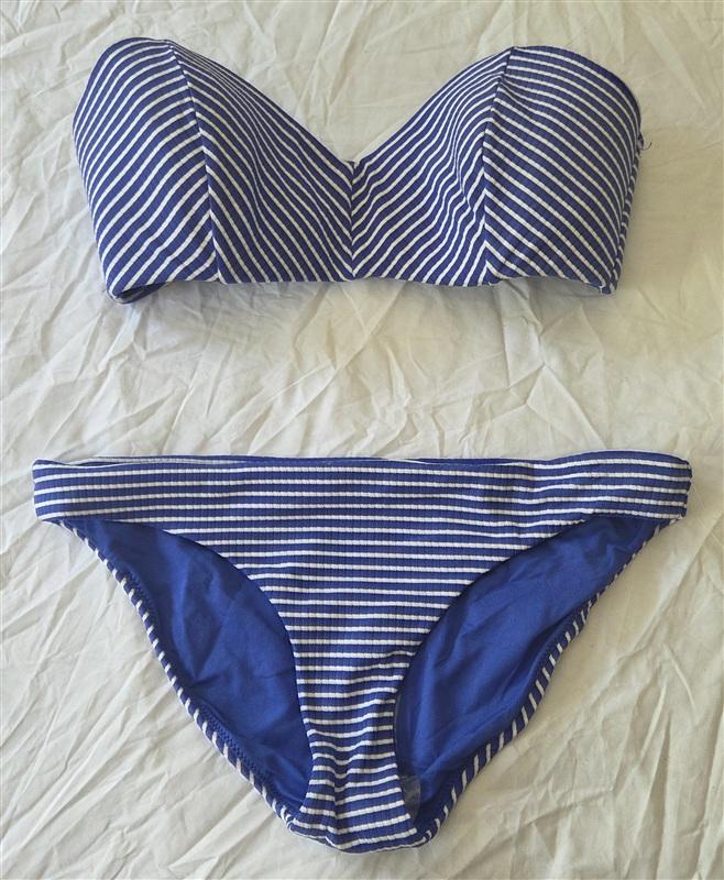NWOT Seafolly 8 USA Go Overboard Bandeau Bikini Top & Bottom Blue Stripe 133564