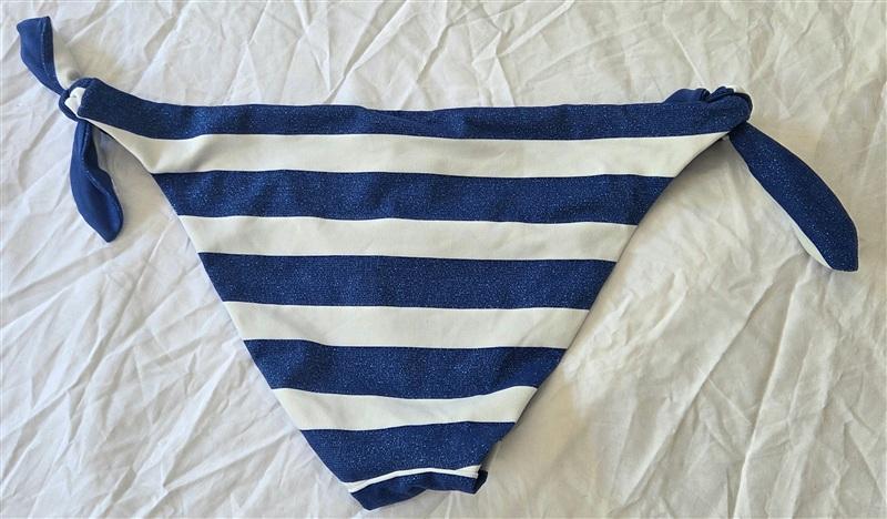 NWOT Tezenis L Blue White Tie Side Sparkle Bikini Swim Bottom 133565
