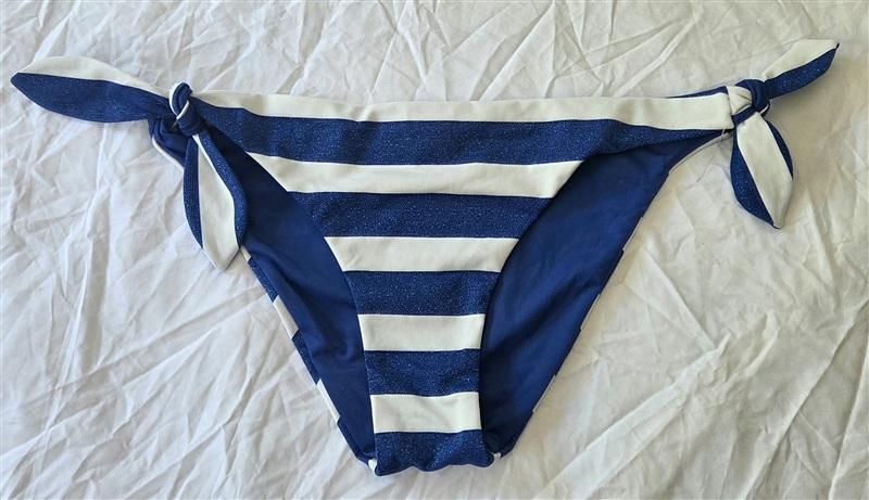 NWOT Tezenis L Blue White Tie Side Sparkle Bikini Swim Bottom 133565
