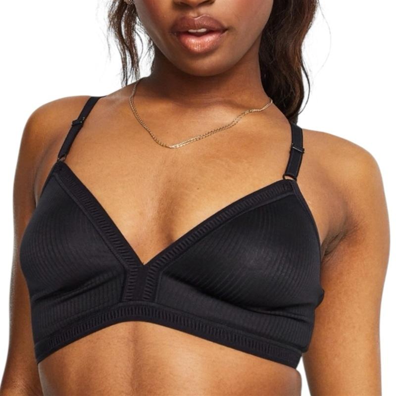 NWOT Dorina 34B Tiffany Ribbed Bra Black Bralette Triangle 133566