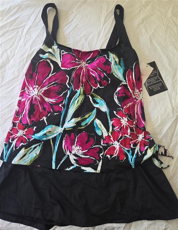 NWT Maxine Of Hollywood 12 Floral Multi Color 1pc Swim Dress 133578