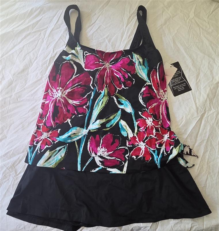 NWT Maxine Of Hollywood 12 Floral Multi Color 1pc Swim Dress 133578