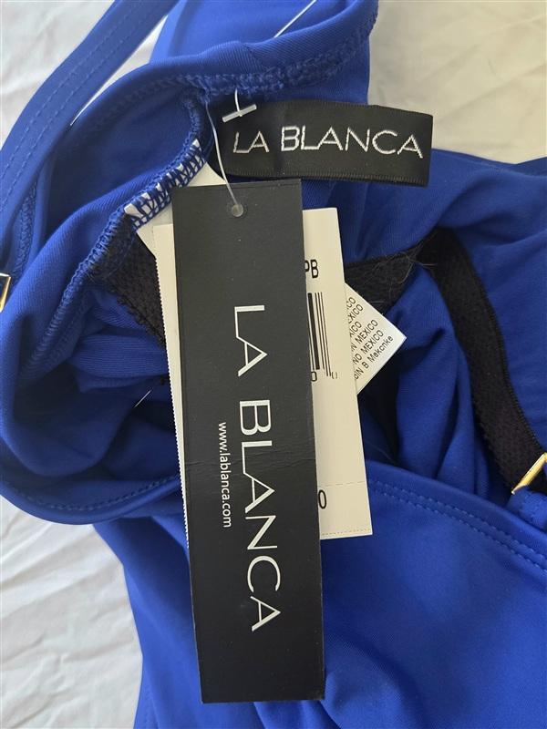 NWOT La Blanca 10 Island Goddess Deep V Tie Front 1PC Swimsuit Blue 133582