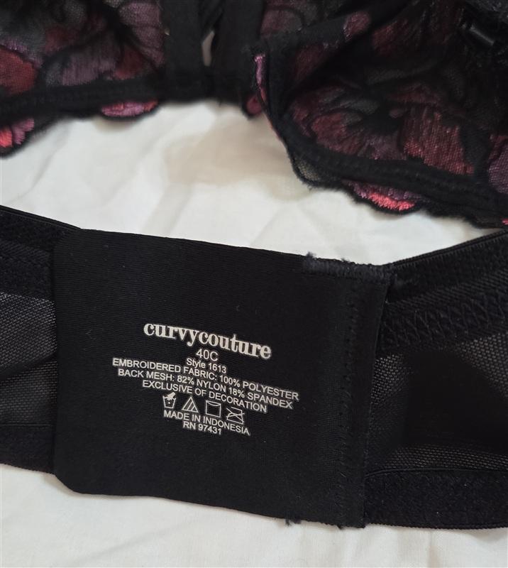 NWT Curvy Couture 40C Tulip Lace Push Up 1613 Black Pink 133587