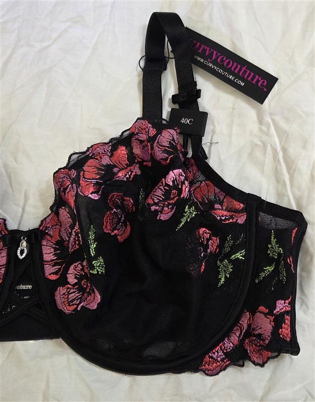 NWT Curvy Couture 40C Tulip Lace Push Up 1613 Black Pink 133587