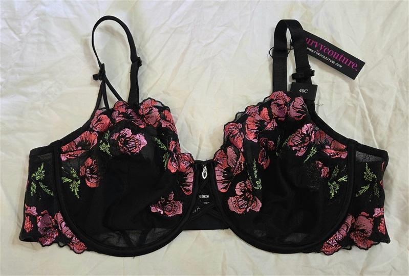 NWT Curvy Couture 40C Tulip Lace Push Up 1613 Black Pink 133587