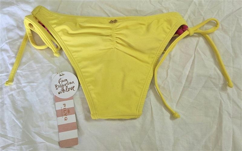 NWT Pilyq PQ S Yellow Pink Pom Pom Side Tie Bikini Bottom 133596