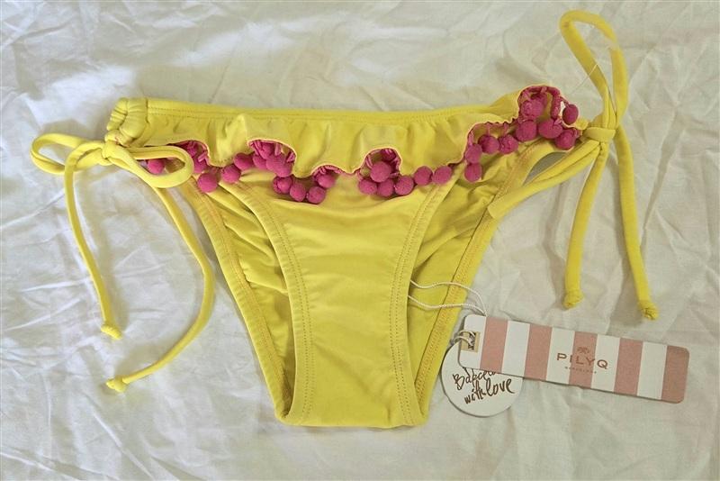 NWT Pilyq PQ S Yellow Pink Pom Pom Side Tie Bikini Bottom 133596