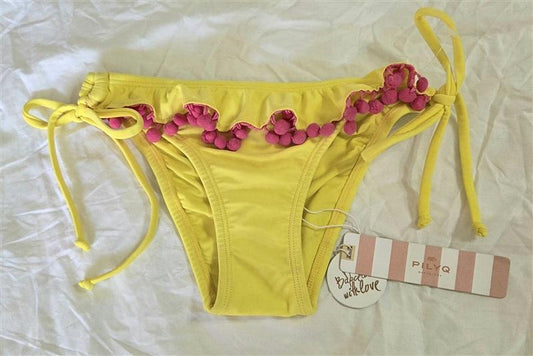 NWT Pilyq PQ S Yellow Pink Pom Pom Side Tie Bikini Bottom 133596