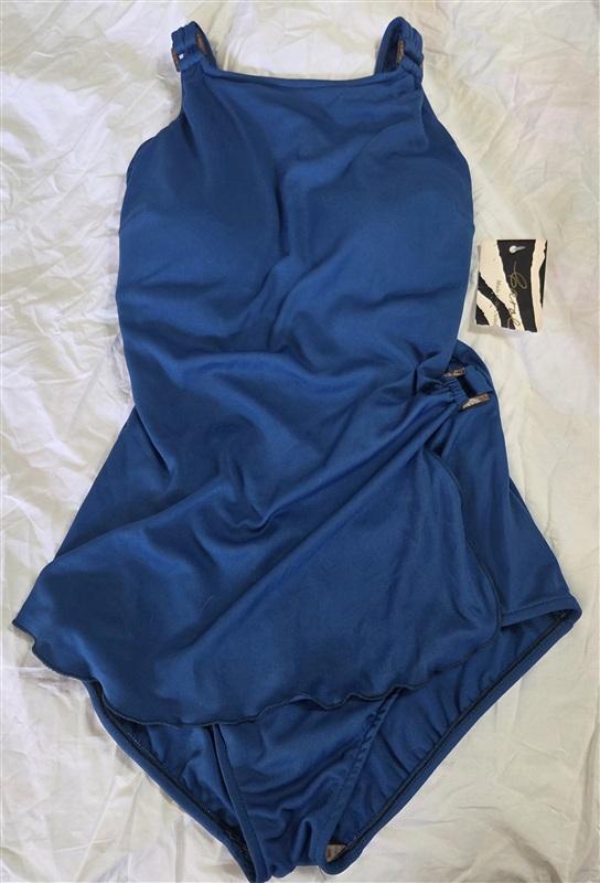 NWT Carol Wior 10 Blue Sarong 1Pc Skirt Swimsuit Shell Accents 133598