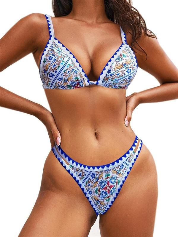 NWT Bikinx Baroque XS Blue White Embroidered Bikini Set Top Bottom 133608