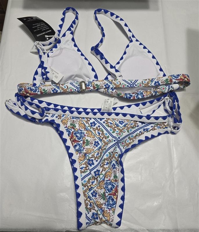 NWT Bikinx Baroque XS Blue White Embroidered Bikini Set Top Bottom 133608