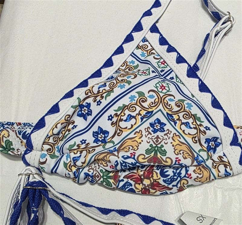 NWT Bikinx Baroque XS Blue White Embroidered Bikini Set Top Bottom 133608
