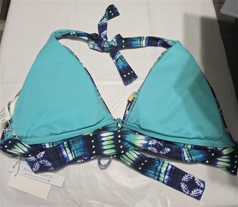 NWT Bleu Rod Beattie 14 Sea & Sand Batik Triangle Lace Up Bikini Top 133609